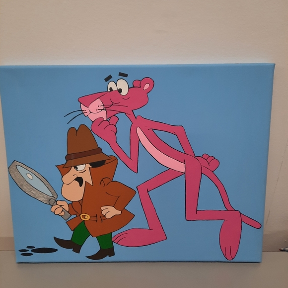 Hand Painted Original Pink Panther Canvas wall painting 8x10 (small) - Picture 1 of 1